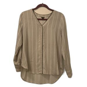 Ann Taylor Long Sleeve V-neck Top White with Black Stripes Size Small